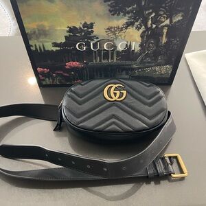 SOLD Gucci Matelasse GG Marmont Belt Bag size 95 black